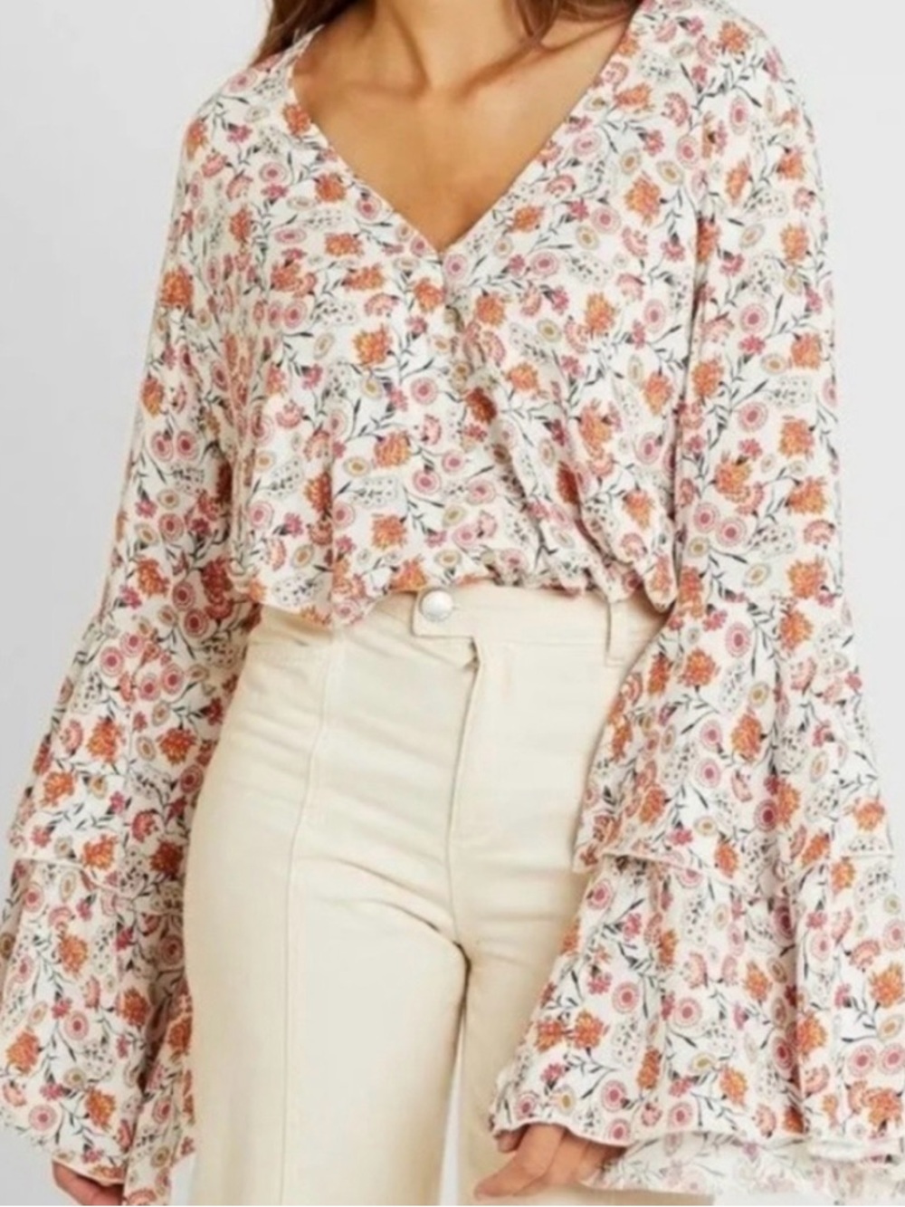 Intimately Free People Dainty
Orange Floral Bell Sleeve
Bodysuit